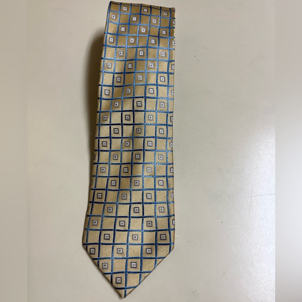 Burma Bibas Gold Geometric Silk Men's Necktie - VGUC